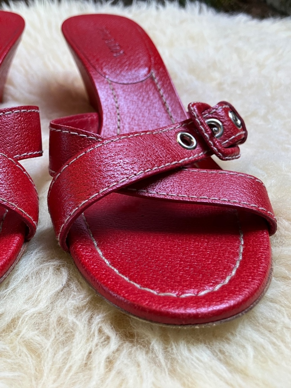 Prada Red Low Wedge Sandals Y2k, 90's, Vintage Womens EU 37.5 - Picture 11 of 16